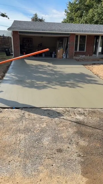 Freshly poured residential concrete driveway